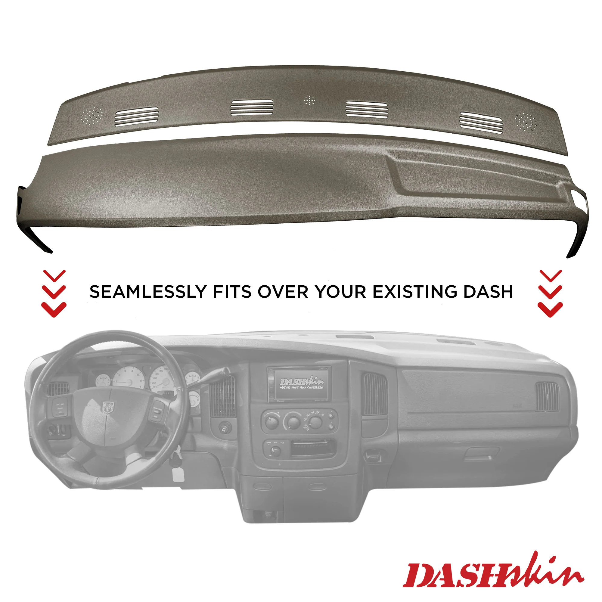 2002–2005 Dodge Ram 1500 / 2003–2005 Dodge Ram 2500 & Dodge Ram 3500 Two-Piece Dash Cover Kit – Hard Molded Plastic Overlays – Made in the USA - 0205DRM+DRWKIT - Image 12