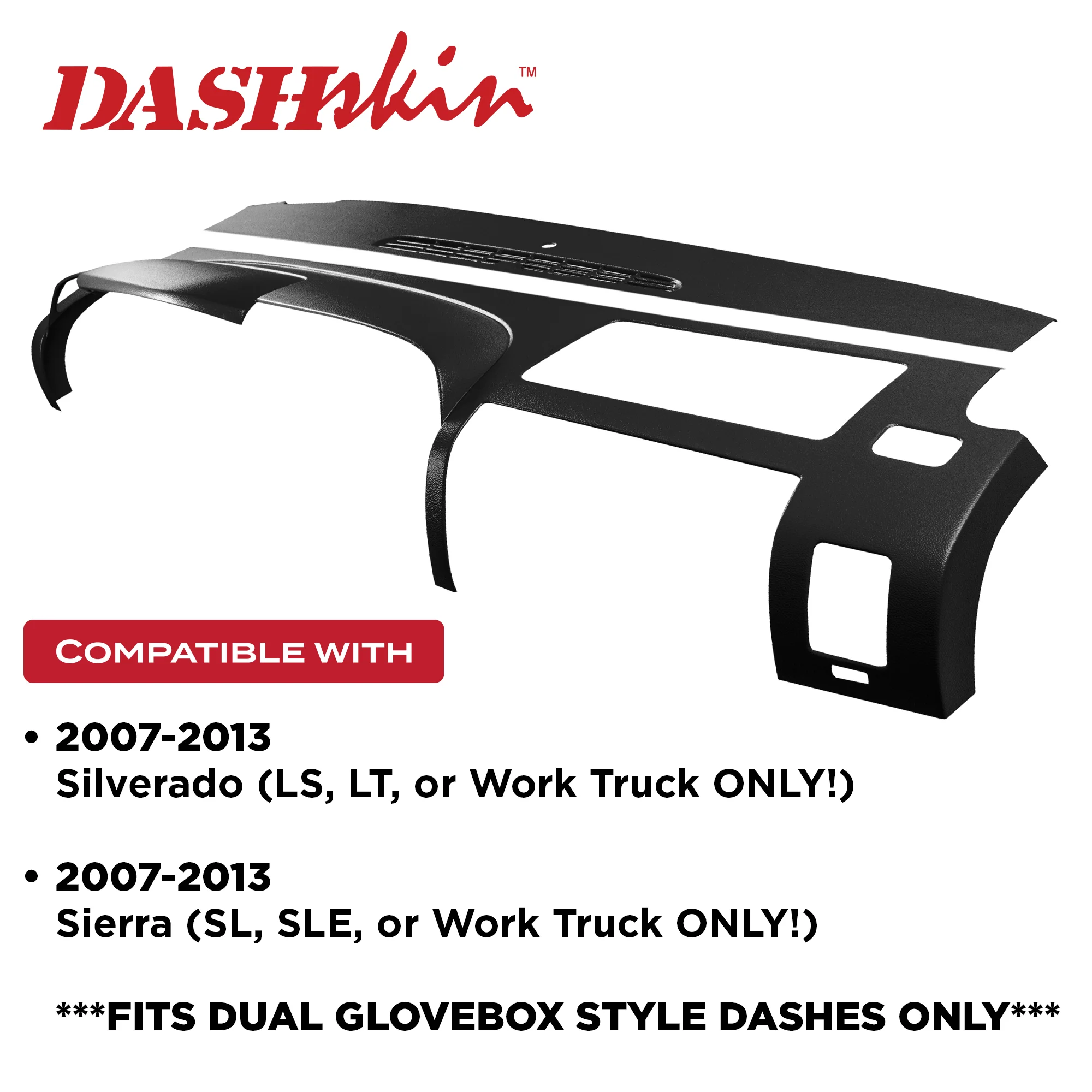 2007–2013 Chevrolet Silverado LS/LT & GMC Sierra SL/SLE Two-Piece Dash Cover Kit – Hard Molded Plastic Overlays – Made in the USA - 0713TM+GMWKIT - Image 5