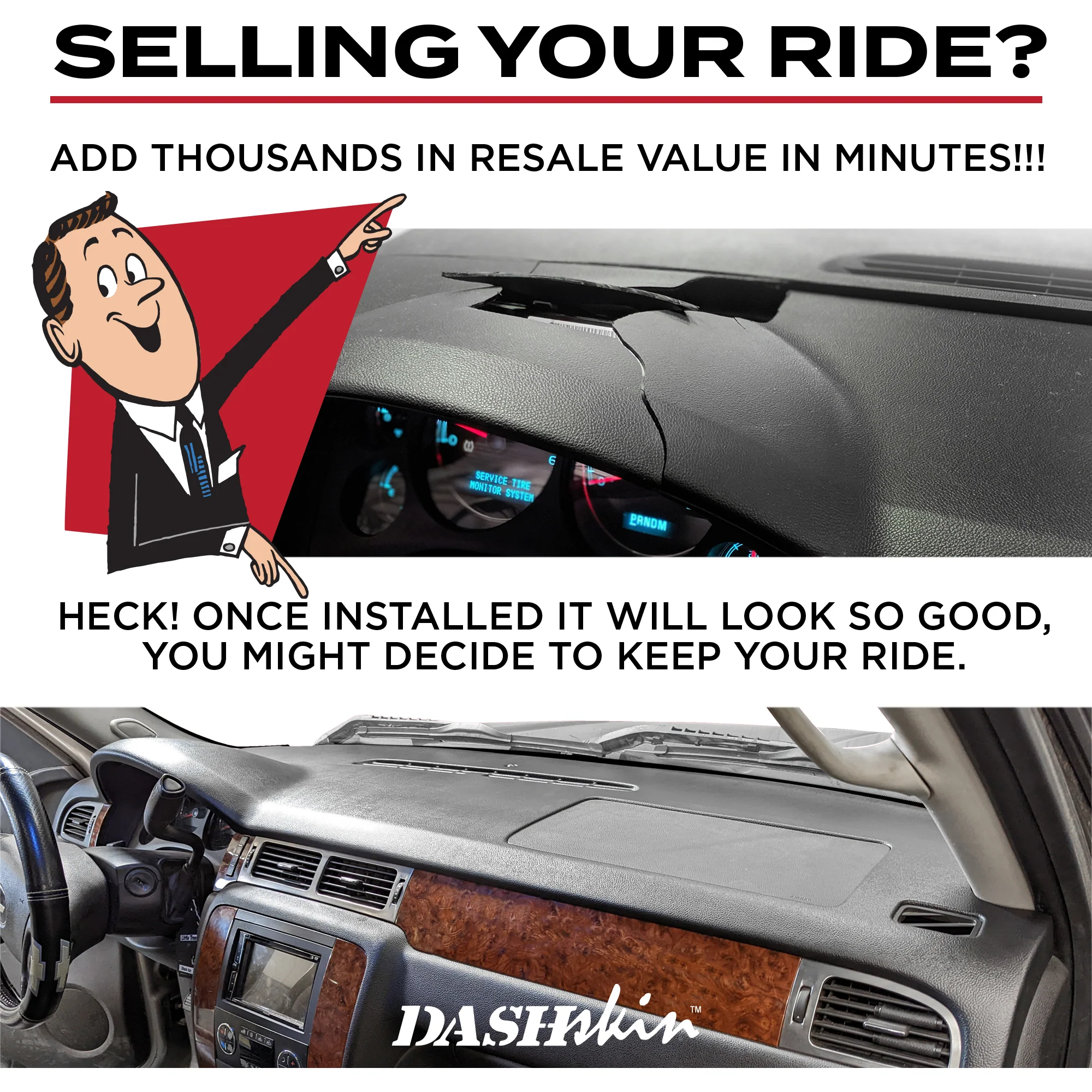 2007–2014 Chevrolet Tahoe / Chevrolet Suburban / GMC Yukon / Chevrolet Avalanche Dash Cover (Also Fits 2007–2014 Chevrolet Silverado LTZ & 2007–2013 GMC Sierra SLT/Denali) – Hard Molded Plastic Overlay – Made in the USA - Image 10