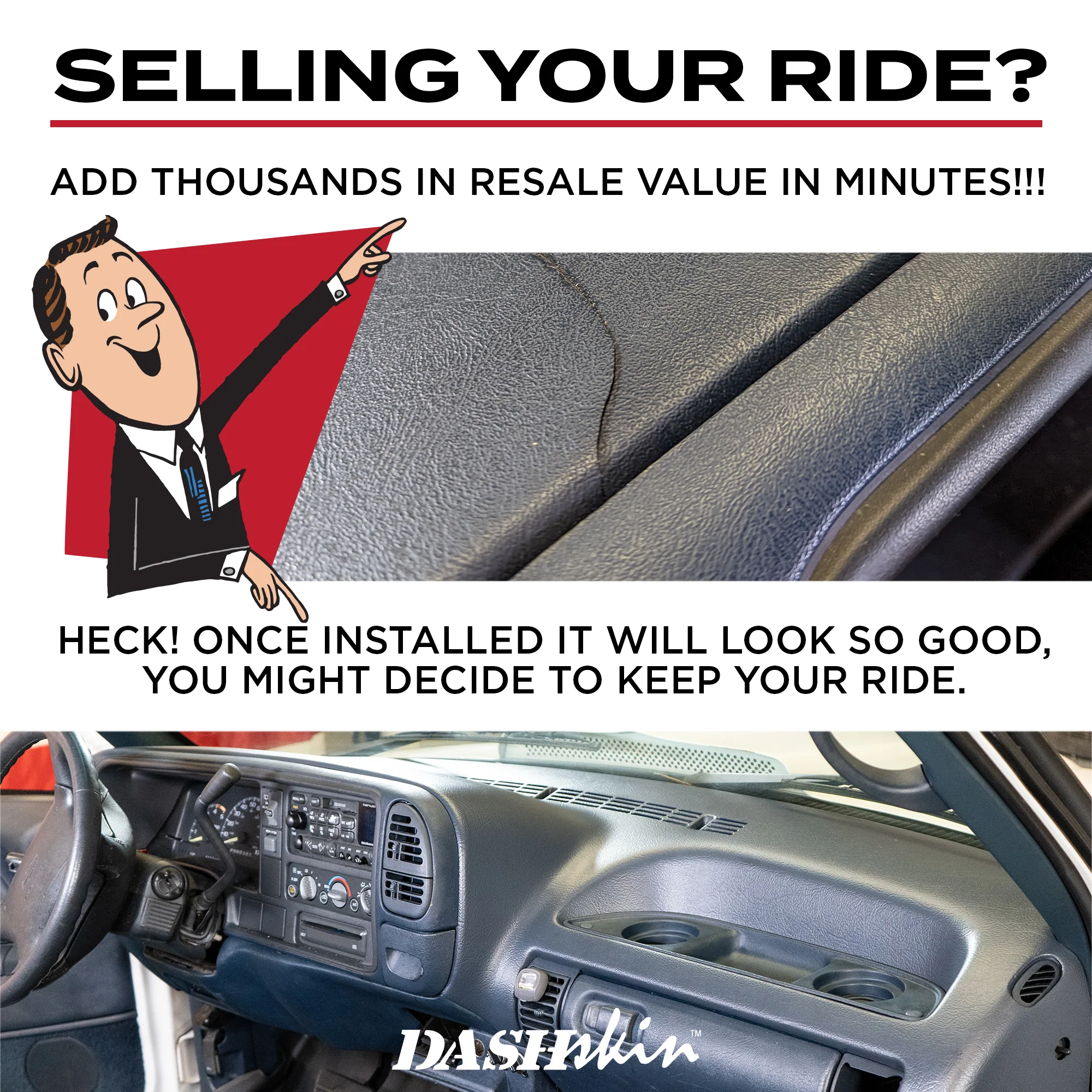 1995–1996 Chevrolet C/K 1500–3500 / GMC C/K 1500–3500 / Chevrolet Tahoe / Chevrolet Suburban / GMC Yukon Dash Cover – Hard Molded Plastic Overlay – Made in the USA -9596GM - Image 6
