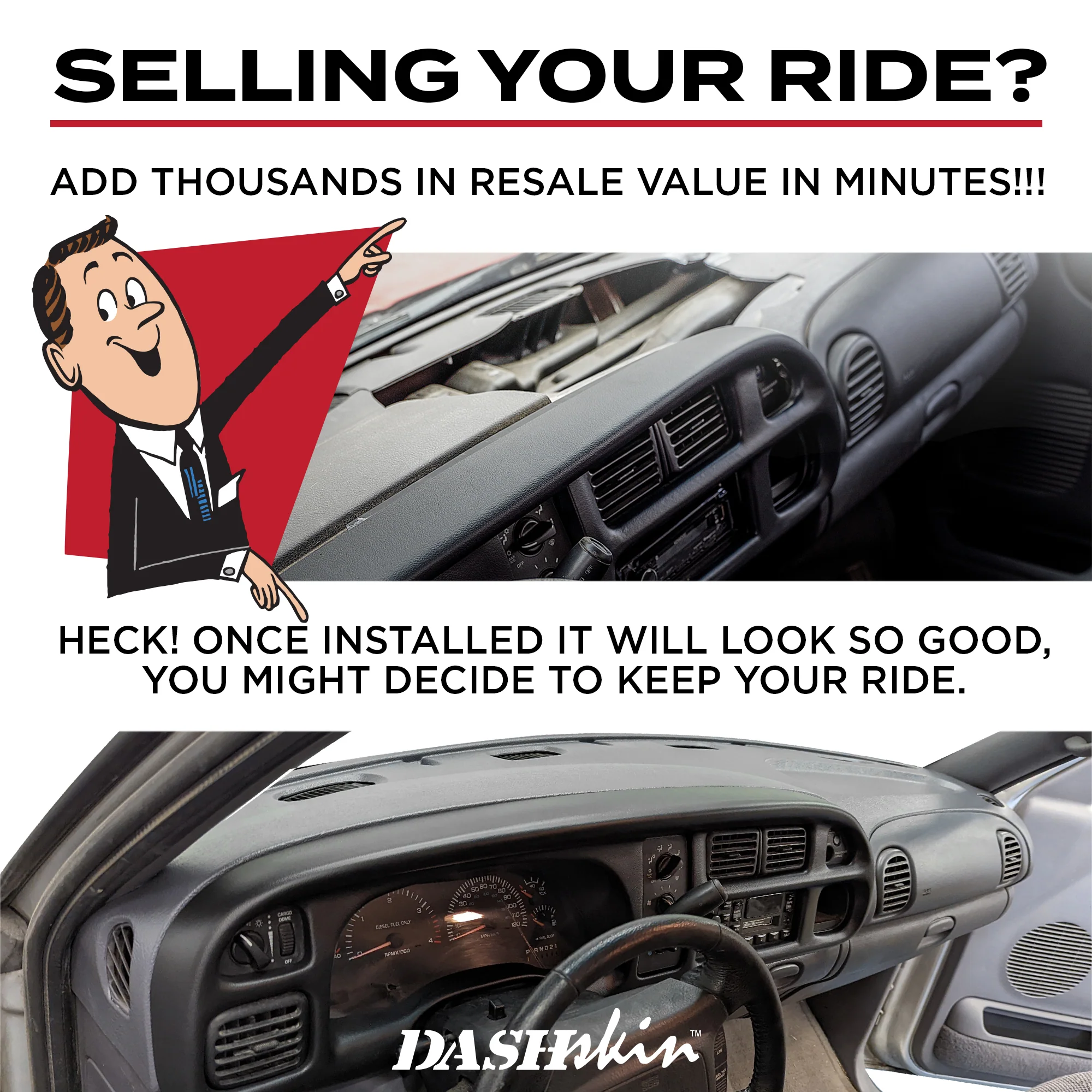 1998–2001 Dodge Ram 1500 / 1998–2002 Dodge Ram 2500 & Dodge Ram 3500 Dash Cover – Hard Molded Plastic Overlay – Made in the USA - 9801DR - Image 7