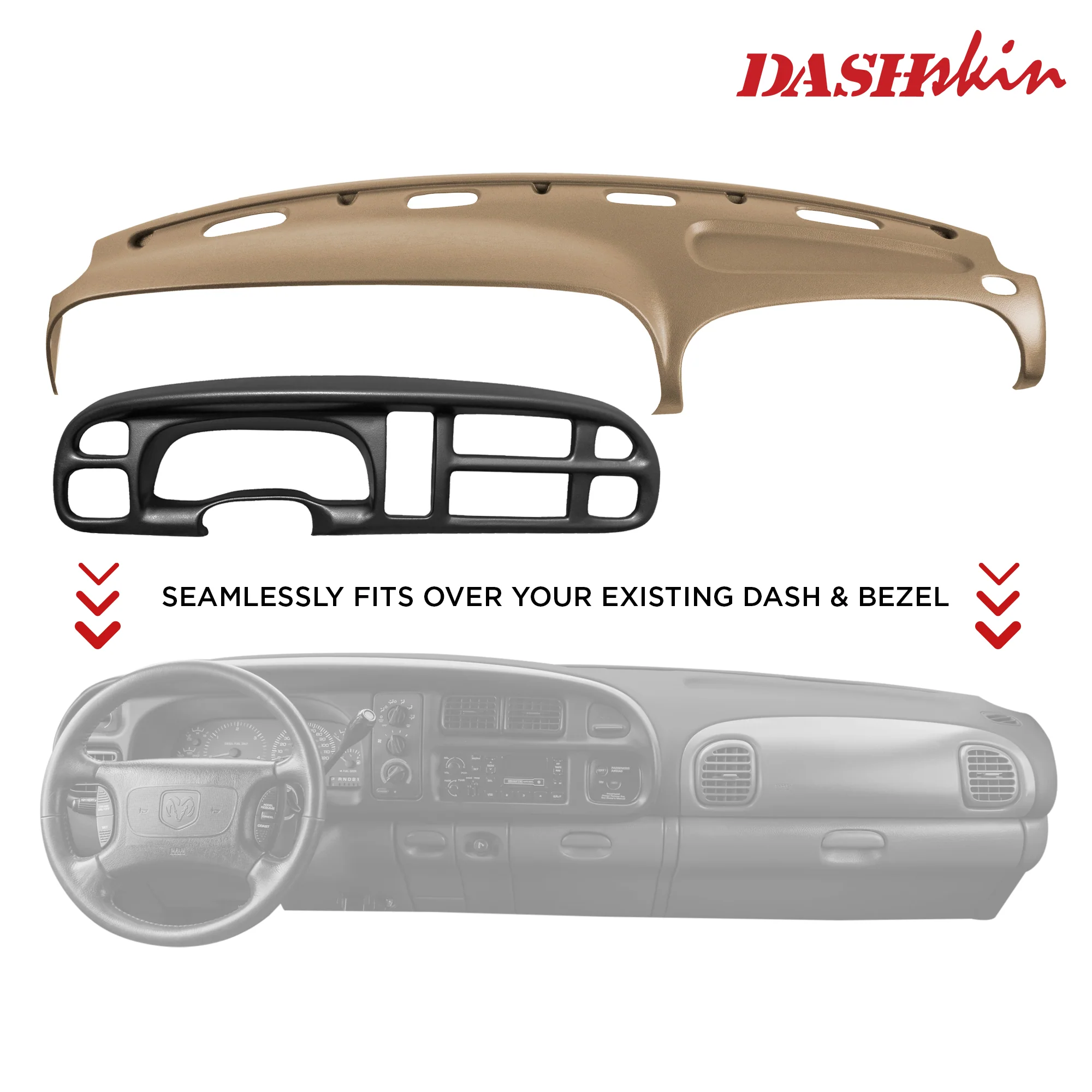 1999–2001 Dodge Ram 1500 / 1999–2002 Dodge Ram 2500 & Dodge Ram 3500 Dash Cover + Gauge Bezel Cover Combo – Hard Molded Plastic Overlays – Made in the USA - 9801DR+BZKIT - Image 10