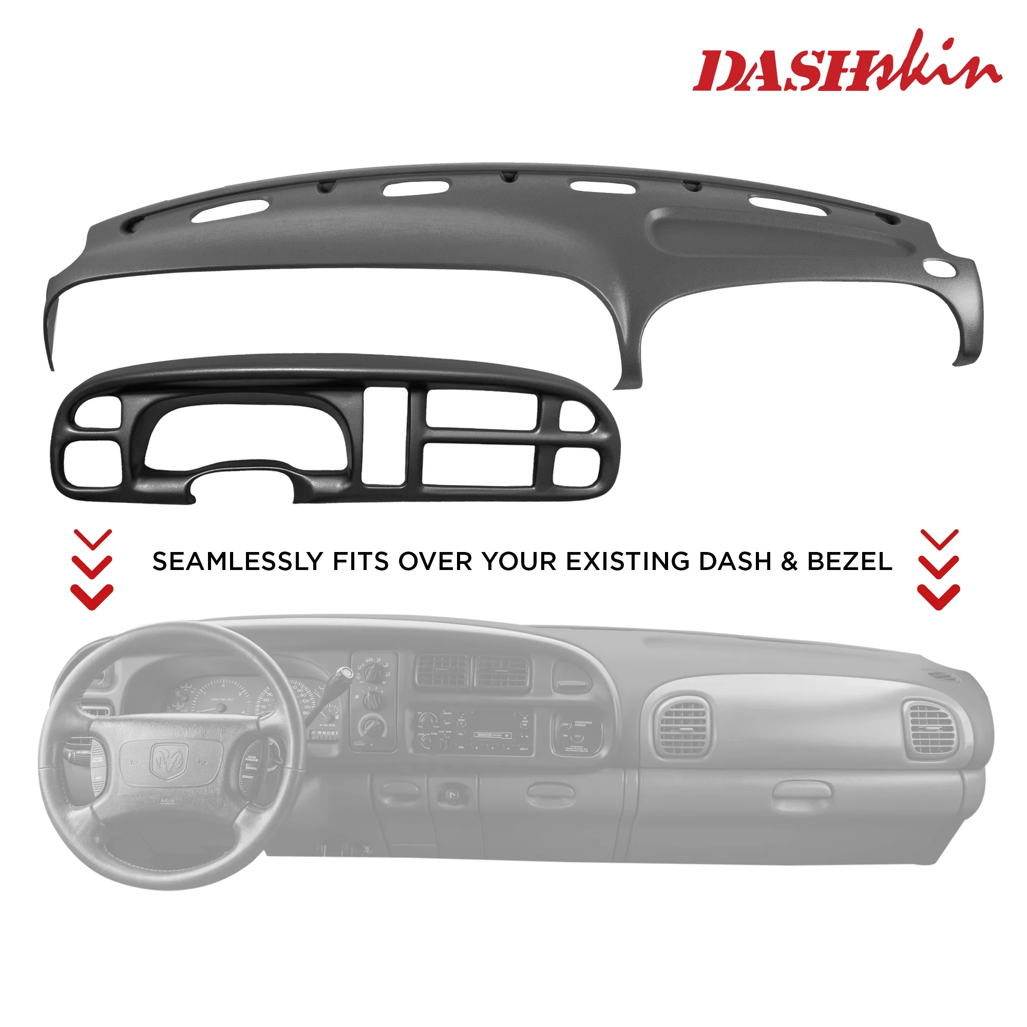 1999–2001 Dodge Ram 1500 / 1999–2002 Dodge Ram 2500 & Dodge Ram 3500 Dash Cover + Gauge Bezel Cover Combo – Hard Molded Plastic Overlays – Made in the USA - 9801DR+BZKIT - Image 11