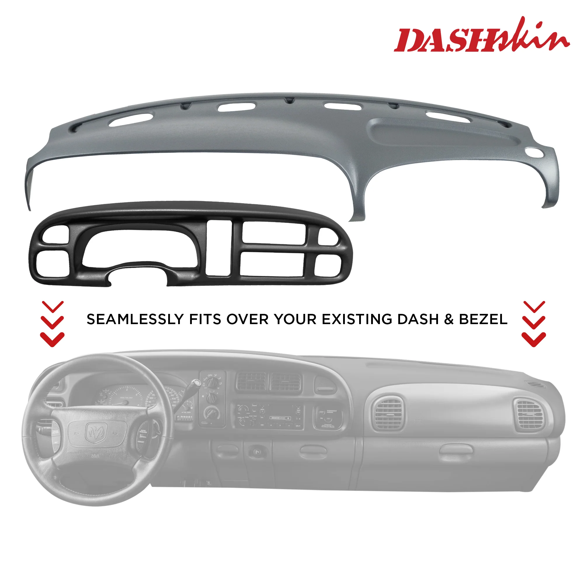 1999–2001 Dodge Ram 1500 / 1999–2002 Dodge Ram 2500 & Dodge Ram 3500 Dash Cover + Gauge Bezel Cover Combo – Hard Molded Plastic Overlays – Made in the USA - 9801DR+BZKIT - Image 9
